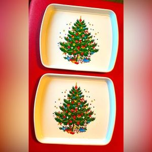 Set of two Vintage Holiday Christmas Tree trays